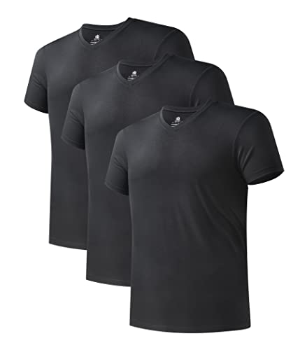David Archy Men's Undershirt Bamboo Rayon Moisture-Wicking T-Shirts Stretch V-Neck Tees For Men, 3-Pack (L, Black) #TOP10