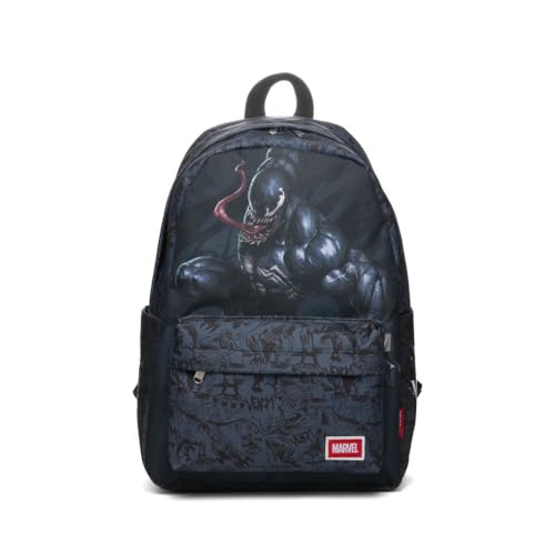 Wondapop Mochila Marvel Venom de 16 polegadas – Mochila escolar Venom & Carnage com capa para laptop, bolso frontal e bolsos laterais, bolsa de livros Venom para crianças