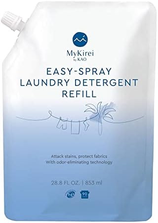 MyKirei by KAO Easy Spray Laundry Detergent 2X Refill, Eco Friendly Laundry Detergent, Paraben Free, Biodegradable Stain Remover, Dermatologist Tested, Suitable for Sensitive Skin 28.8 fl Oz Bottle