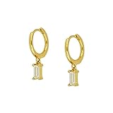 Matériau - Plaqué argent Boucles D Oreilles Femme, Boucles D\'Oreilles Plaqué Argent Femme Blanc Rectangulaire Oxyde de Zirconium Boucle D\'Oreille