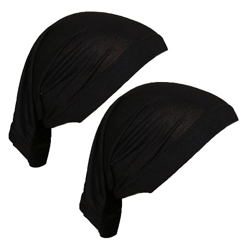 ccHuDE 2 Pcs Women Hijab Undercaps Under Scarf Hijab Cap Solid Color Stretch Under Caps Inner Under Scarf Hat Black