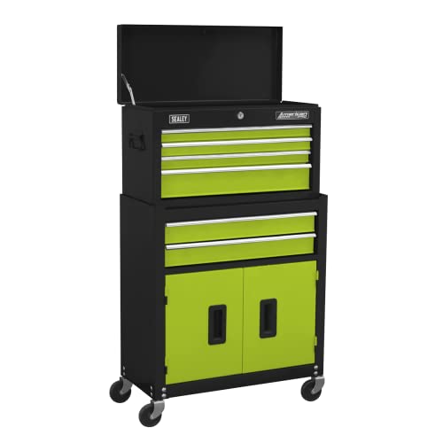 Sealey Topchest & Rollcab Combination/Tool Chest on Wheels with Ball-Bearing Slides, 6 Drawer - Green - AP22HVG
