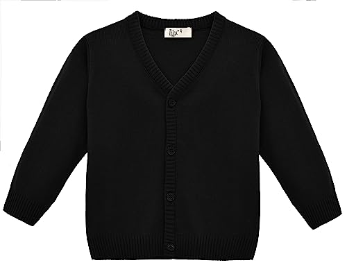 Lilax Boys’ Long Sleeve Uniform V-Neck Cardigan Sweater (4 Years, Black)