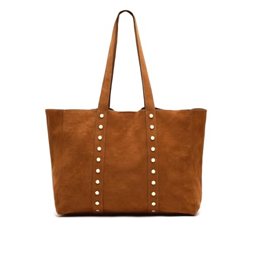 MISAKO Junichi-1 bolso shopper grande efecto ante con neceser extraíble y detalles metálicos Mujer - Junichi-1 Camel 29x37x13cm MISAKO Junichi-1 bolso shopper grande efecto ante con neceser extraíble y detalles metálicos Mujer - Junichi-1 Camel 29x37x13cm