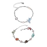 Yudisho 2 pulseras de cristal de mar con cristal verde menta azul y perlas de agua dulce, joyería bohemia para mujer