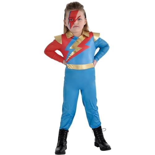 Disfraz de body rock glam azul, rojo y dorado talla S