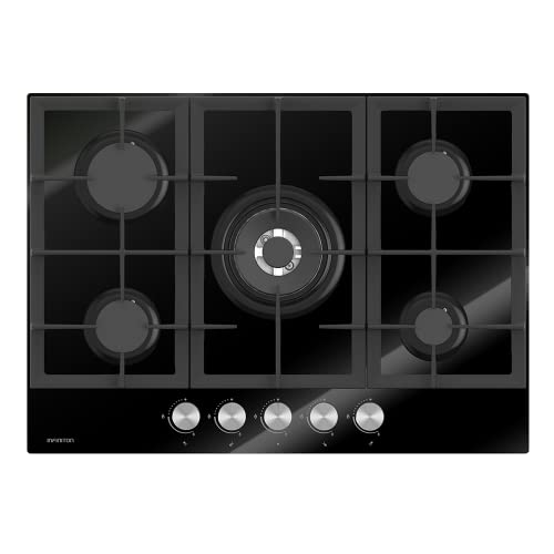 INFINITON 78GLN52 - Placa de Gas, 5 Zonas, Ancho 70cm, Negro, Quemador Triple Corona, Encendido electrónico Cover