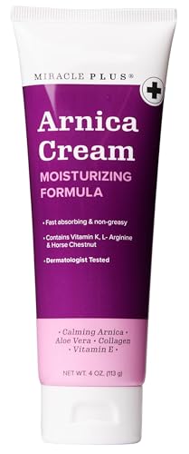 Miracle Plus Arnica Cream Bruise Relief Lotion For Bruising | Arnica Montana Extra Strength Vitamin K Cream | Moisturizing Formula Skin Care Gel With Horse Chestnut, 4 Fl Oz