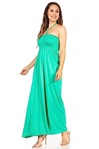 Image of Sakkas Soft Jersey Feel Solid Color Smocked Bodice String Halter Long Dress