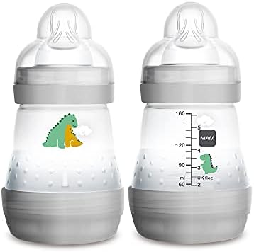 MAM Easy Start Anti-Colic Newborn Essentials, Slow Flow Bottles with Silicone Nipple, Unisex, Designs May Vary, 5 Oz, 2 Count (Pack of 1)