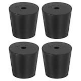 uxcell 4 Pcs 1-Hole Rubber Stopper, Tapered Lab Seal Tube Stopper Plug for Test Tube Flasks Glass Containers Industry and Laboratories, 26x20x25mm Black
