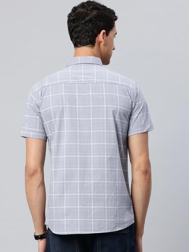 Image of Majestic Man Slim Fit Pure Cotton Half Sleeve Checked Casual Shirt