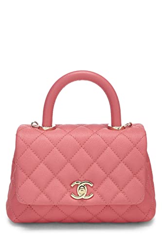 Chanel, Pre-Loved Pink Quilted Caviar Coco Handle Bag Mini, Pink