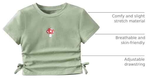 Image of SHENHE Girl's Mushroom Print Short Sleev Crop Tops Ruched Drawstring Tee T Shirts