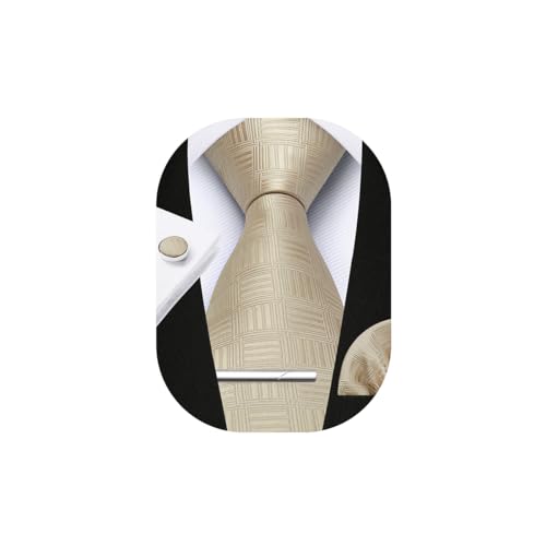 Image of HISDERN Plaid Ties for Men Classic Checkered Tie and Pocket Square Cufflinks Tie Clip Set Woven Men's Necktie Business