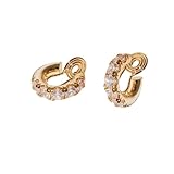 Pendientes de aro con clip de circonita cúbica brillante para mujer, en forma de C, sin perforación, Zinc, Sin piedra preciosa