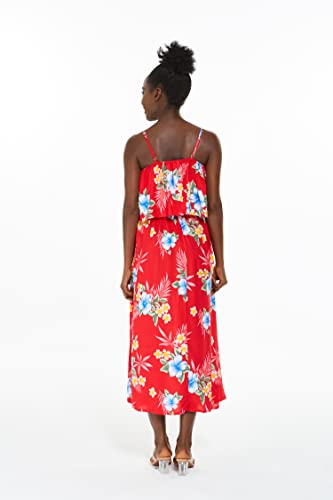 Image of Matchable Family Hawaiian Luau Men Women Girl Boy Clothes in Hibiscus Red