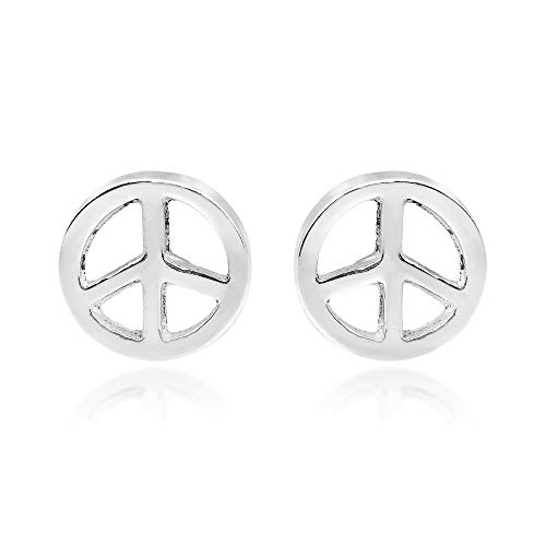 AeraVida Boucles d'oreilles à tige en argent sterling 925 avec symbole de la paix 8 mm, Argent sterling Cover
