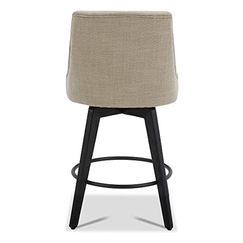 Image of Watson & Whitely Counter Height Bar Stools Swivel Barstools, Fabric Tan | Set of 3, Upholstered Modern Barstool with Back, Solid Wood Legs, 26 inch H Seat