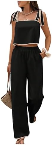 SOLY HUX Women's Summer Vacation 2 Piece Set Tie Shoulder Crop To...