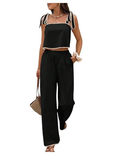 SOLY HUX Womens 2 Piece Set Tie Shoulder Crop Top and Pants