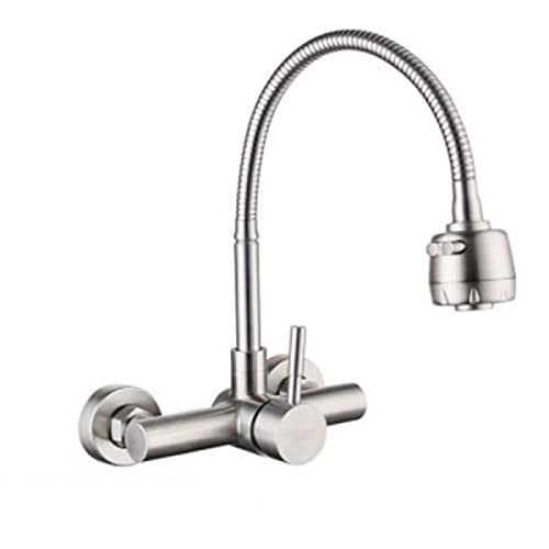 Grifo de cocina de pared giratorio con 2 modos de salida de agua fría y caliente