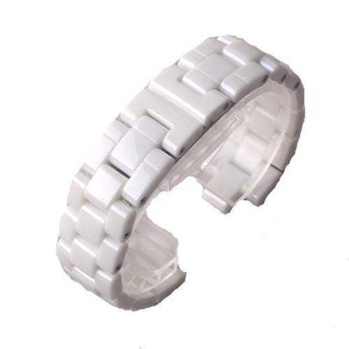 Convex Watchband Ceramic Black White Watch Bracelet Bands 16mm 19mm Strap Special Solid Links Folding Buckle Accessories Replace (19mm for Men, White)