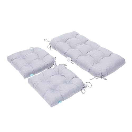 Image of QILLOWAY Outdoor Patio Cushions Set of 3, Wicker Furniture Cushions with Ties, Waterproof Loveseat & Seat Cushions for Patio Bench, Porch Chair, Outdoor Replacement Cushions, Gray,White