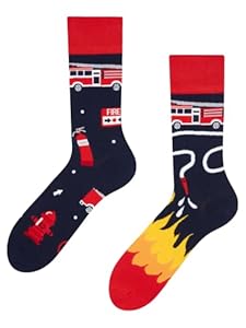 Dedoles Socken Unisex Damen Herren & Kinder Baumwolle viele lustige Designs 1 Paar Geschenk links rechts verschieden, Farbe Blau, Motiv Feuerwehrmann, Gr. 43-46
