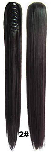 Beauty Wig World Long Straight Clip in Claw Ponytail Pony Tail Hair Extension Synthetic Hairpiece with a jaw/Claw Clip ，Black2#