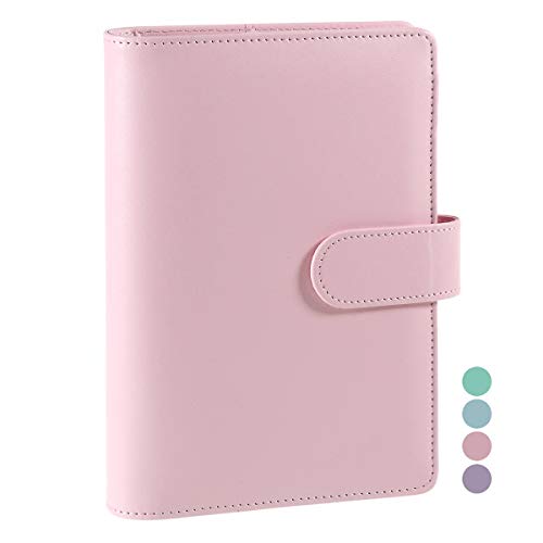 A6 PU Leather Notebook Binder, Refillable A6 Inner Filler Papers Journal Binder Cover with 6 Ring, Personal Diary Schedule Organizer Planner Binder Cover with Magnetic Buckle Closure[Pink]