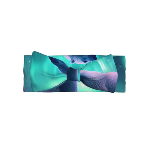 Northern Lights Polar Bear Prints Baby Bow Headband - Super Stretchy Soft Bows Hair Accessories for Newborn Infant Toddlers Kids Girls - Elastic and Skin-Friendly