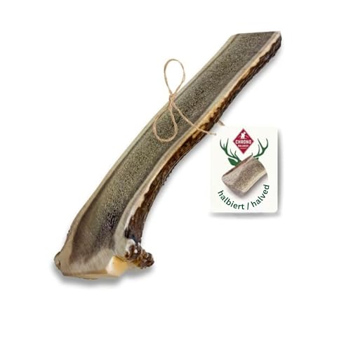 ChronoBalance® L - Hirschgeweih für Hunde – 1er Set Halbierte Kauspielzeuge, 100% Natürliches Kauknochen Hundespielzeug zur Zahnpflege, Nachhaltige Hunde Kauartikel ohne Chemie