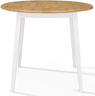 Hallowood Ledbury Drop Leaf Round Table in White Painted and Oak Finish