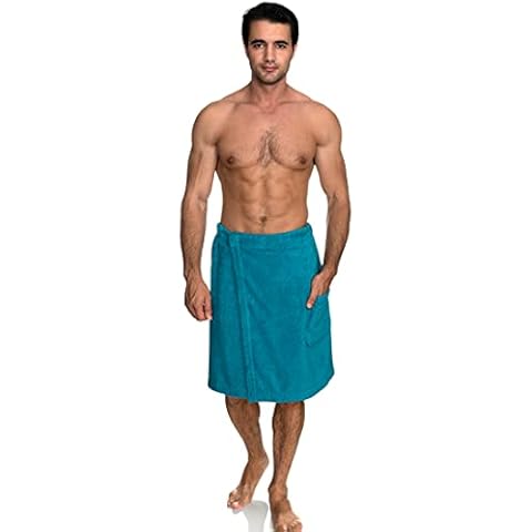 TowelSelections Mens Shower Wrap Adjustable Cotton Terry Bath Gym Cover Up with Snaps Small/Large Algiers Blue Cover