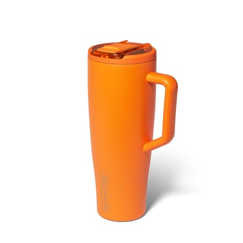 Image of BruMate Era Flip 40oz Tumbler with 100% Leakproof Covered Straw Lid | Hygienic Covered Straw | Insulated Stainless Steel Water Bottle with Handle | Cup Holder Friendly | BPA-Free (Clementine)