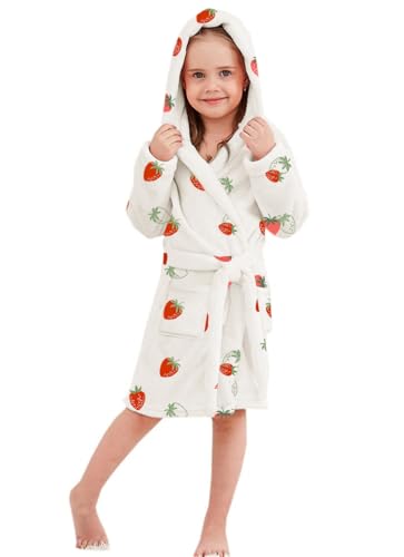 Image of Umeyda Girls Fleece Hooded Robes, Warm Printed Bath Robe for Kids Soft Fuzzy Bathrobe for Gifts
