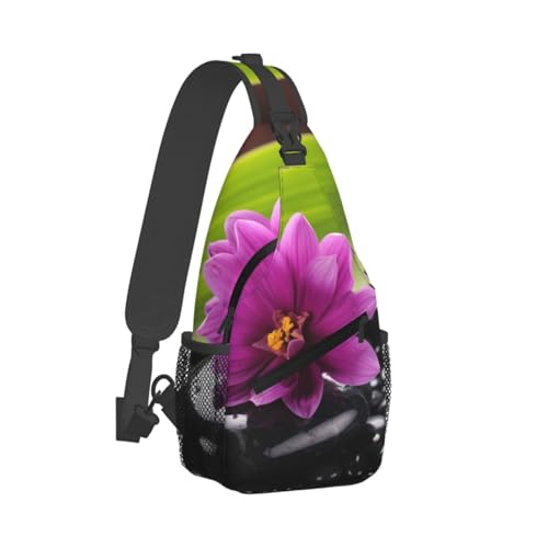 Bolso cruzado negro con flor púrpura para hombre y mujer miniatura 2