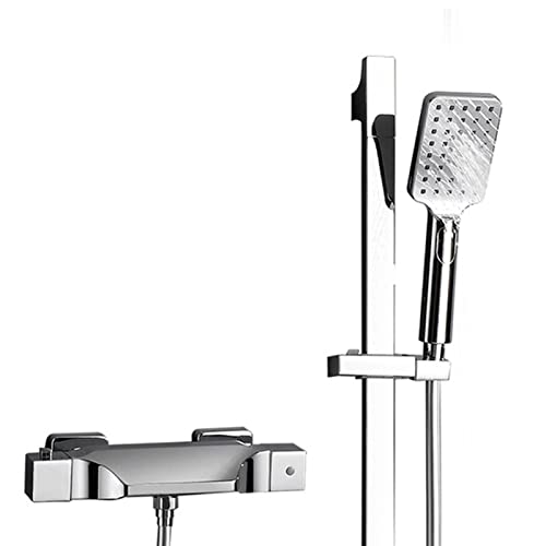 JMXD Grifo de bañera, Grifo de Ducha de baño termostático montado en la Pared, Grifo de Cascada de bañera galvanizado, con Mango de plástico sólido Negro con Barra Deslizante Cover