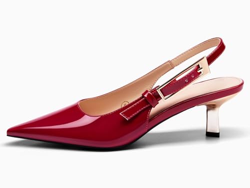 Image of Coutgo Womens Slingback Kitten Heels Closed Pointed Toe Pumps Buckle Strap Wedding Party Dress Shoes