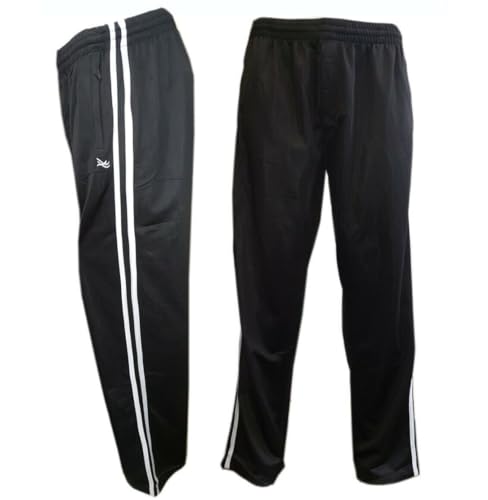 Mens Elasticated Tracksuit Trackie Bottoms Silky Joggers Jogging Gym Sports Running Striped Comfy Pants Trousers S-6XL (UK, Alpha, XXL, Regular, Regular, Navy Blue)