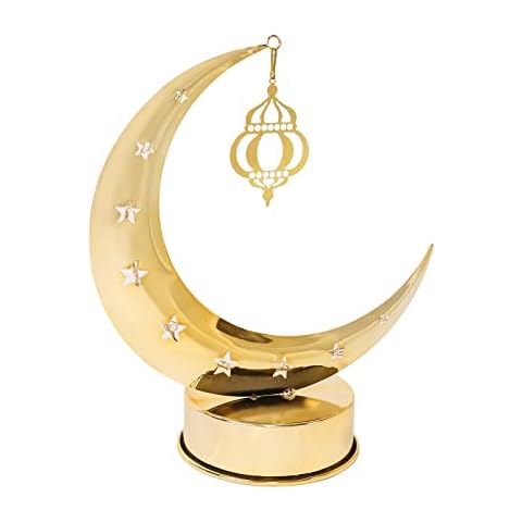 KEPATO Ramadan Lantern,Moon Star LED Night Light Eid Mubarak Lamp Hanging Lantern for Home Eid Party Decoration Gold Moon Light Cover