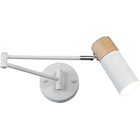 B·LED BARCELONA LED BarcelonaLED Aplique de Pared de Madera Nórdico con Brazo Articulado Aluminio Blanco Orientable Lámpara de Lectura Casquillo E27 para Salón Dormitorio Mesita de Noche Cabecero
