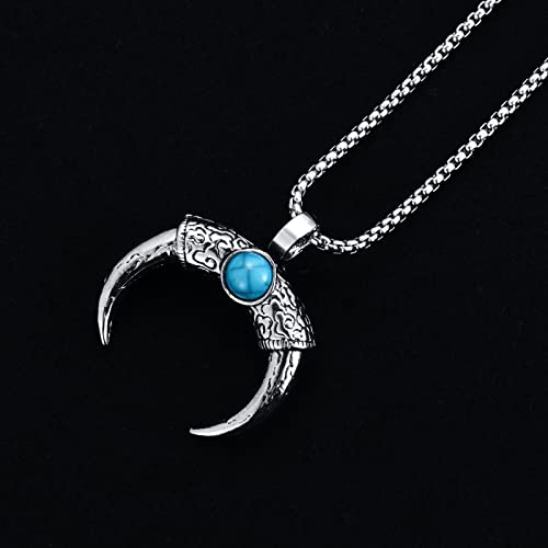 SILBAZ Turquoise Moon Viking Pendant Necklace #TOP30