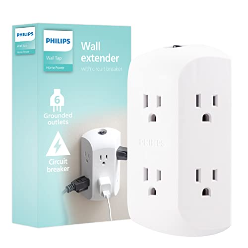 Philips 6Outlet Extender, Grounded Wall Tap, Reset Button, Circuit