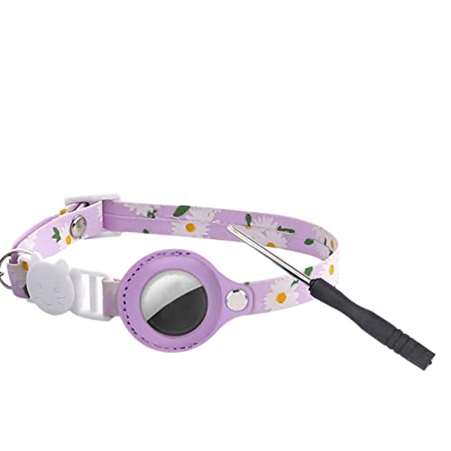 viviweek 8 Stück Katzen-Tracker-GPS-Halsband für kleine Katzen, Airtag-Katzenhalsband mit Chrysantheme, GPS-Hunde-Tracker, verstellbares Leder für Kätzchen und Welpen (Farbe: lila)
