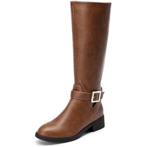 DREAM PAIRS Women's Knee High Riding Boots Comfortable Low Chunky Heel Side Zipper Round Toe Casual Classic Ranching 9 Light Brown