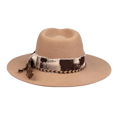 Image of RUEDIGER Vintage Wide Brim Fedora Hats 100% Wool Stiff Felt Hat Rancher Hat with Lightning Logo Handmade Distressed /Burned