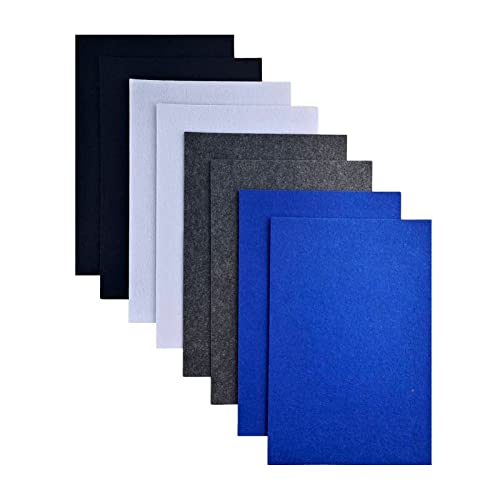 Image of Jtnohx Stiff Felt, 2mm Thick Felt Sheets for Crafts, 8 inchx12 inch Hard Felt Fabric Squares 8Pcs for DIY Projects (Black White Grey Blue)