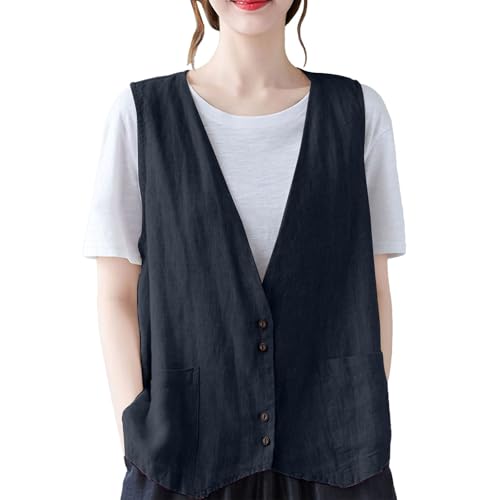 Gilet d'été en coton et lin blanc fluide pour femme chic